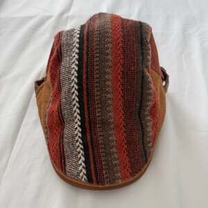 Southwestern Pattern Newsboy Cap Faux Leather Brim Corduroy Detail